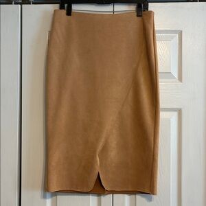 Westport Camel Faux Wrap Faux Micro Suede Pencil Skirt